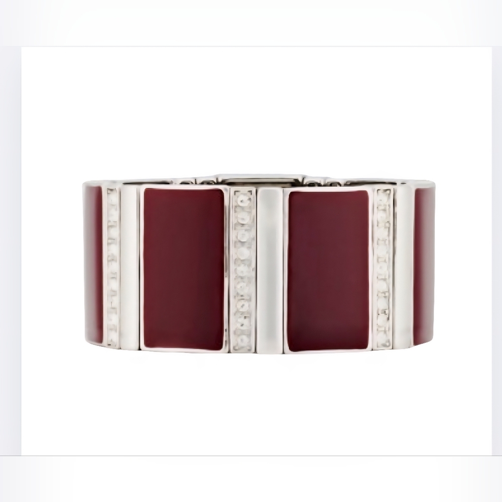 Ann Taylor Deco Enamel Stretch Wide Bracelet Maroon With Silver Rhinestone Jewel